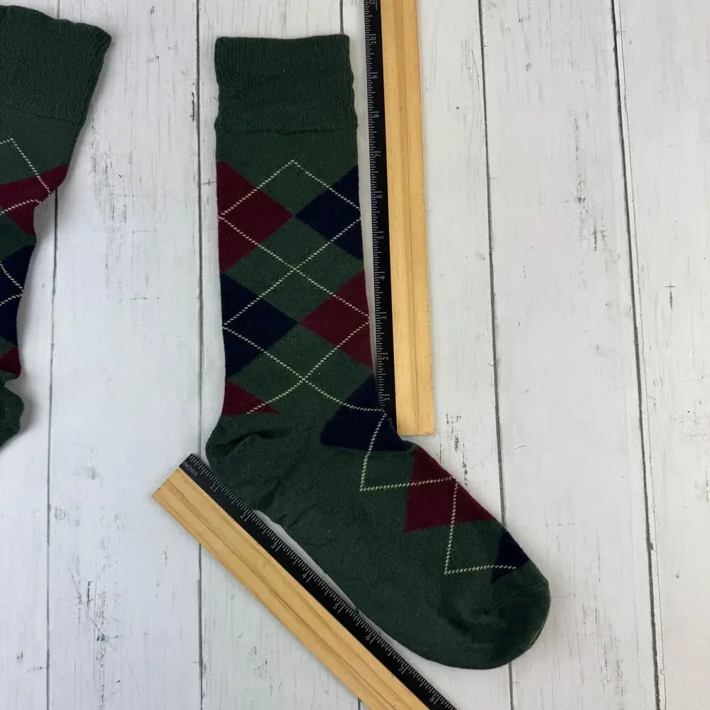 Polo Ralph Lauren Green Embroidered Pony Mercerized Argyle Dress Socks